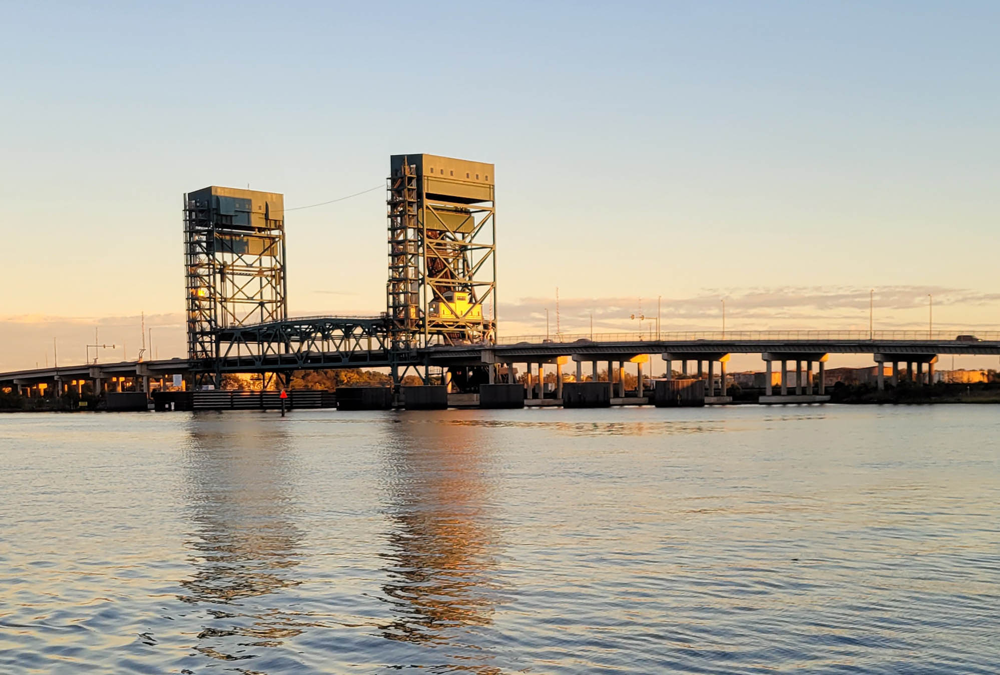 Lift bridge in down position